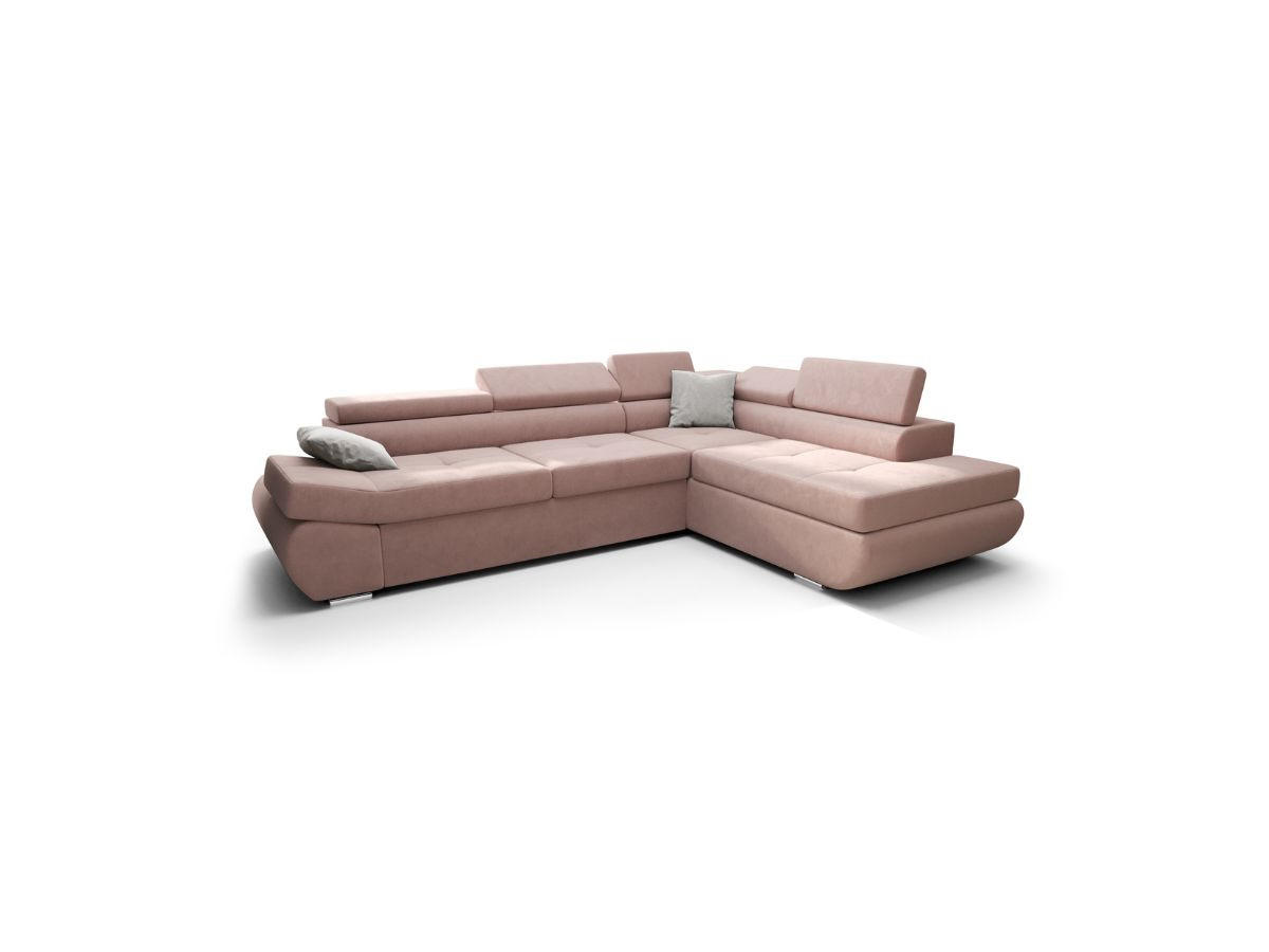 ECKSOFA KONGO RBN03, Eckcouch in L-Form mit Schlaffunktion, Farbe: Grau, Velourstoff, Ottomane Rechts - Grau, Textil (280/200cm) - O-Sofa