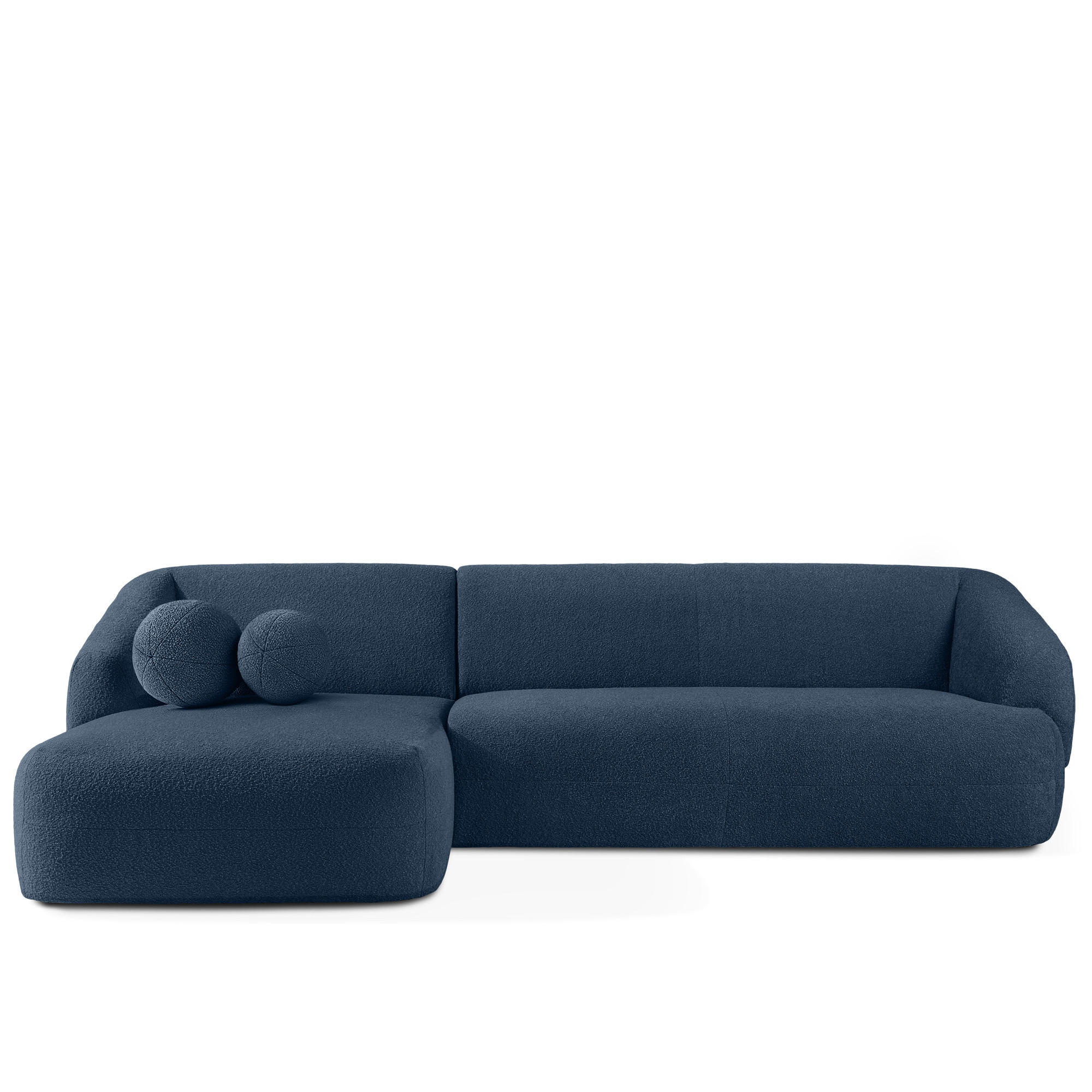 ECKSOFA LINKS VIRA, Marineblau, Bouclé - Schwarz/Dunkelblau, Holz/Holzwerkstoff (300/160cm) - KONSIMO®
