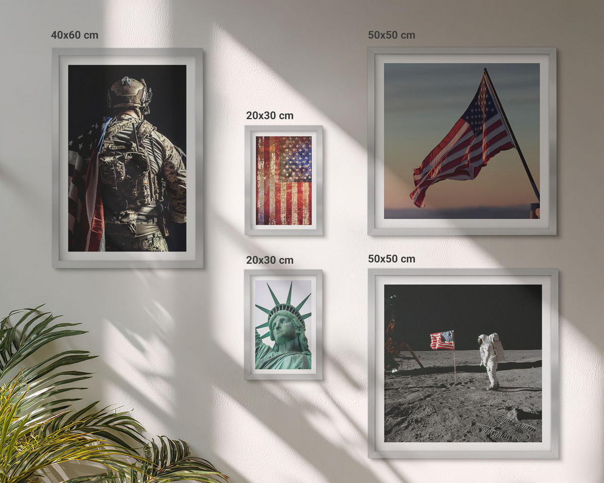 WANDBILDER 5er Set - 50x50 cm & 20x30 cm & 40x60 cm Silberner Rahmen - Ruhige Landschaften am Strand der Sonne - Silberfarben, Kunststoff (40/60cm) - ArtPrintCave