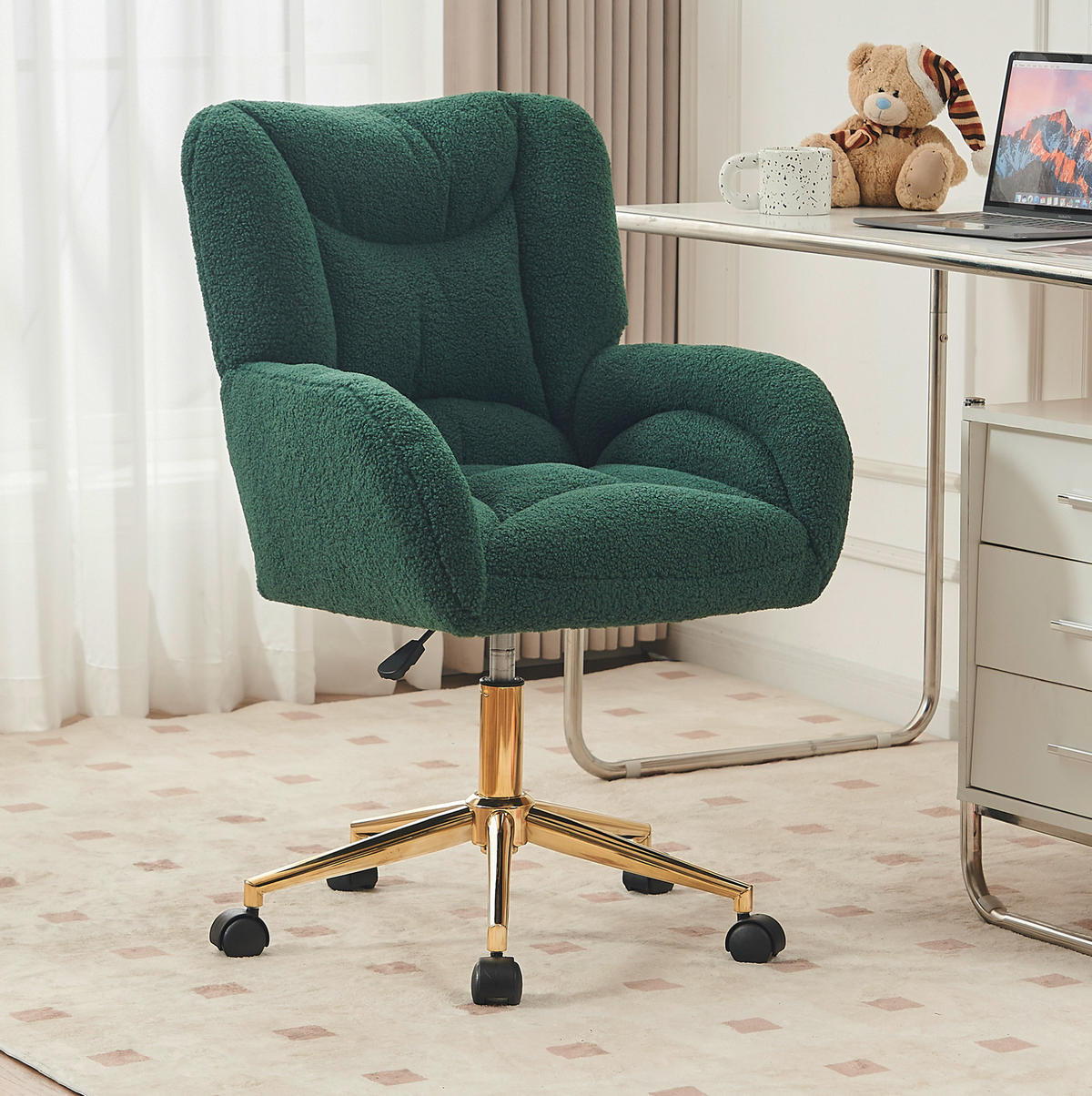 DREHSTUHL Teddy-Stoff mit höhenverstellbarem Sitz 64/62/92.5 cm Grün - Grün, Textil (62/92.5/64cm) - Redom