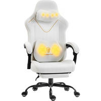 GAMING Stuhl mit Massagefunktion & Lendenwirbelstütze & Nackenstütze - Weiß, Leder (56/123/70cm)