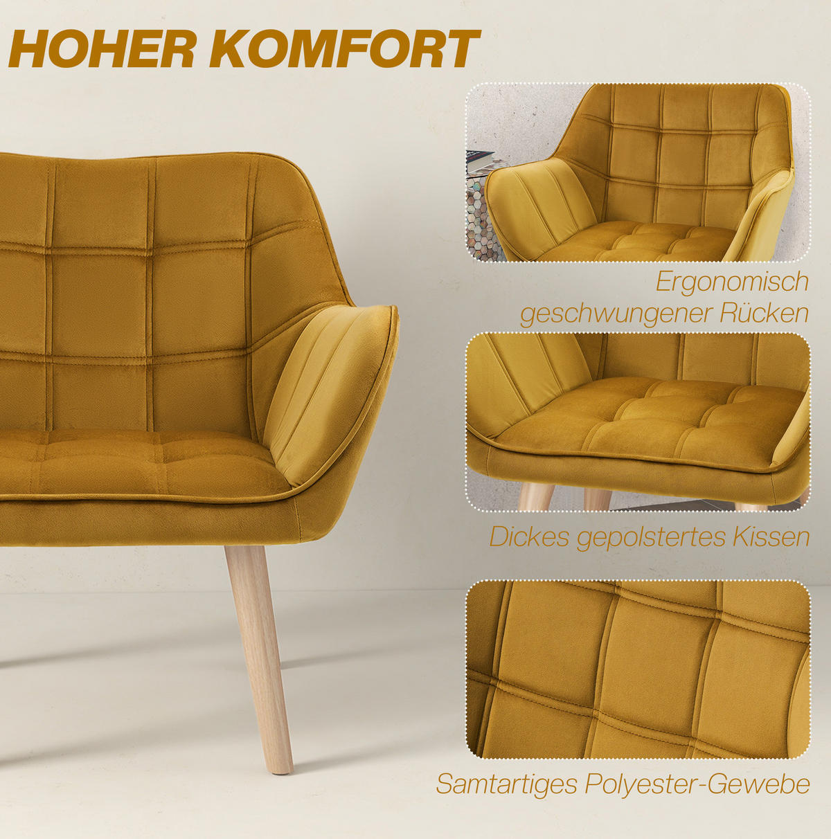 OHRENSESSEL 67/61,5/71 cm in Gelb im skandinavischen Design - Gelb, Textil (61.5/71/67cm) - Flora Grace