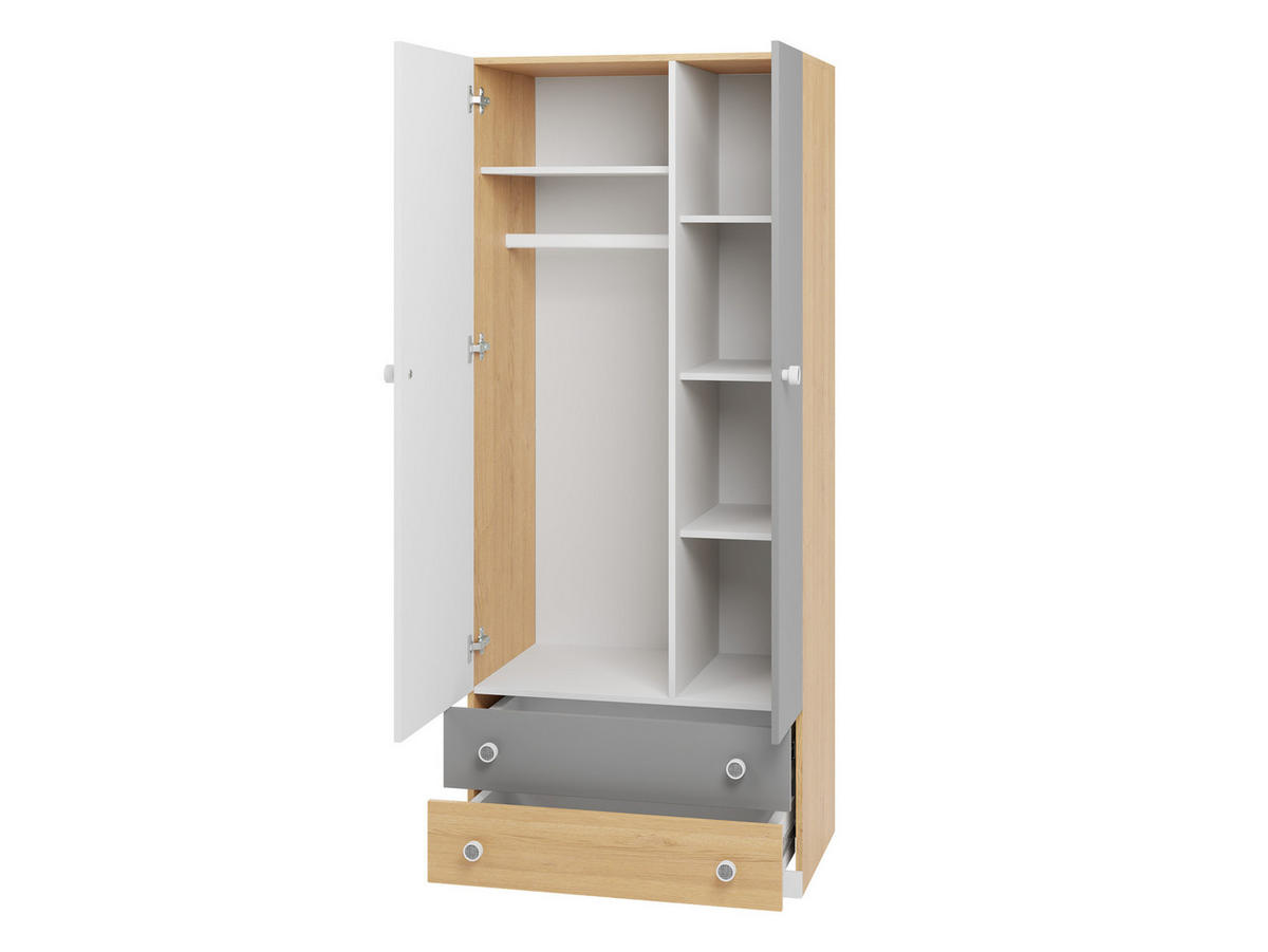 KLEIDERSCHRANK Pixel PX3 - Eichefarben/Weiß, Holzwerkstoff (80/190/50cm)