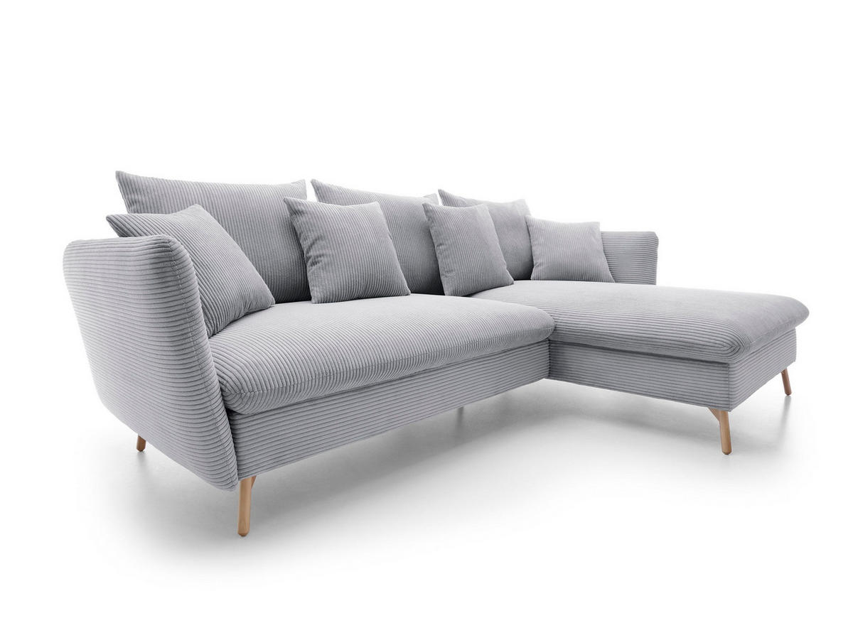 ECKSOFA NERA Grau Kordstoff mit Schlaffunktion - Grau, Holz (258/167cm) - MASSENO