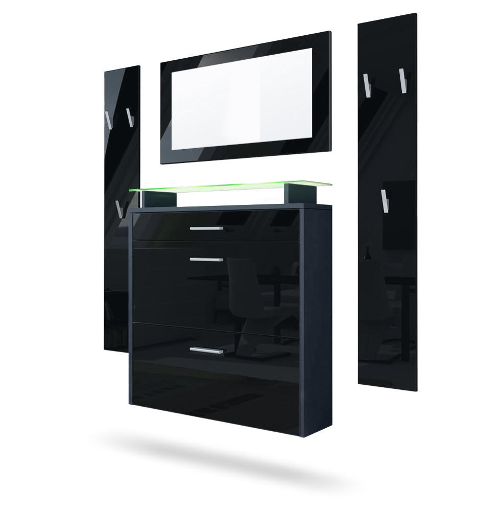 Vladon Garderobe Schwarz Hochglanz 180x180x23 cm