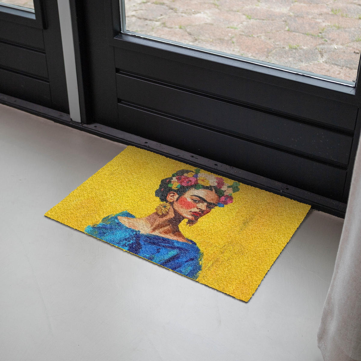 ROHOŽKA Frida Kahlo - Žena - Žlutá - Modrá - Květiny 60x40 cm - žlutá, plast/umělá hmota (60/0.4cm) - MuchoWow