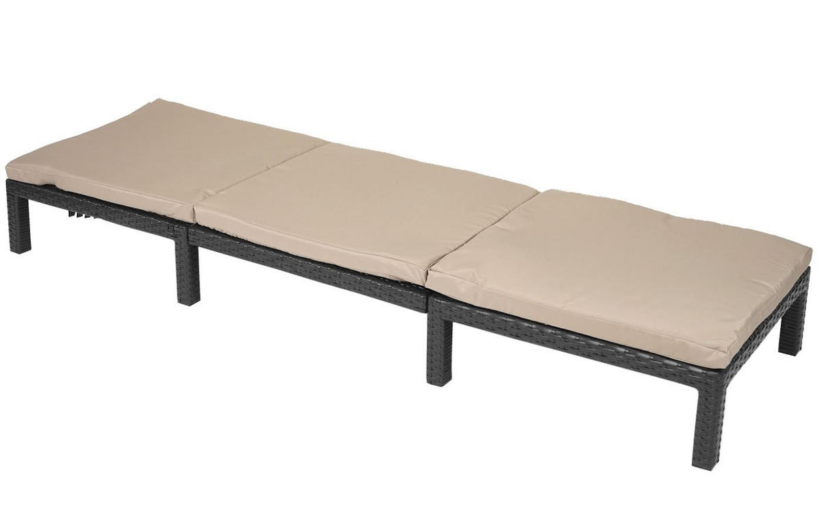 POLY-RATTAN SONNENLIEGE BASIC Anthrazit, Cremeweiß - Anthrazit/Weiß, Kunststoff (60/71/198cm) - MCW
