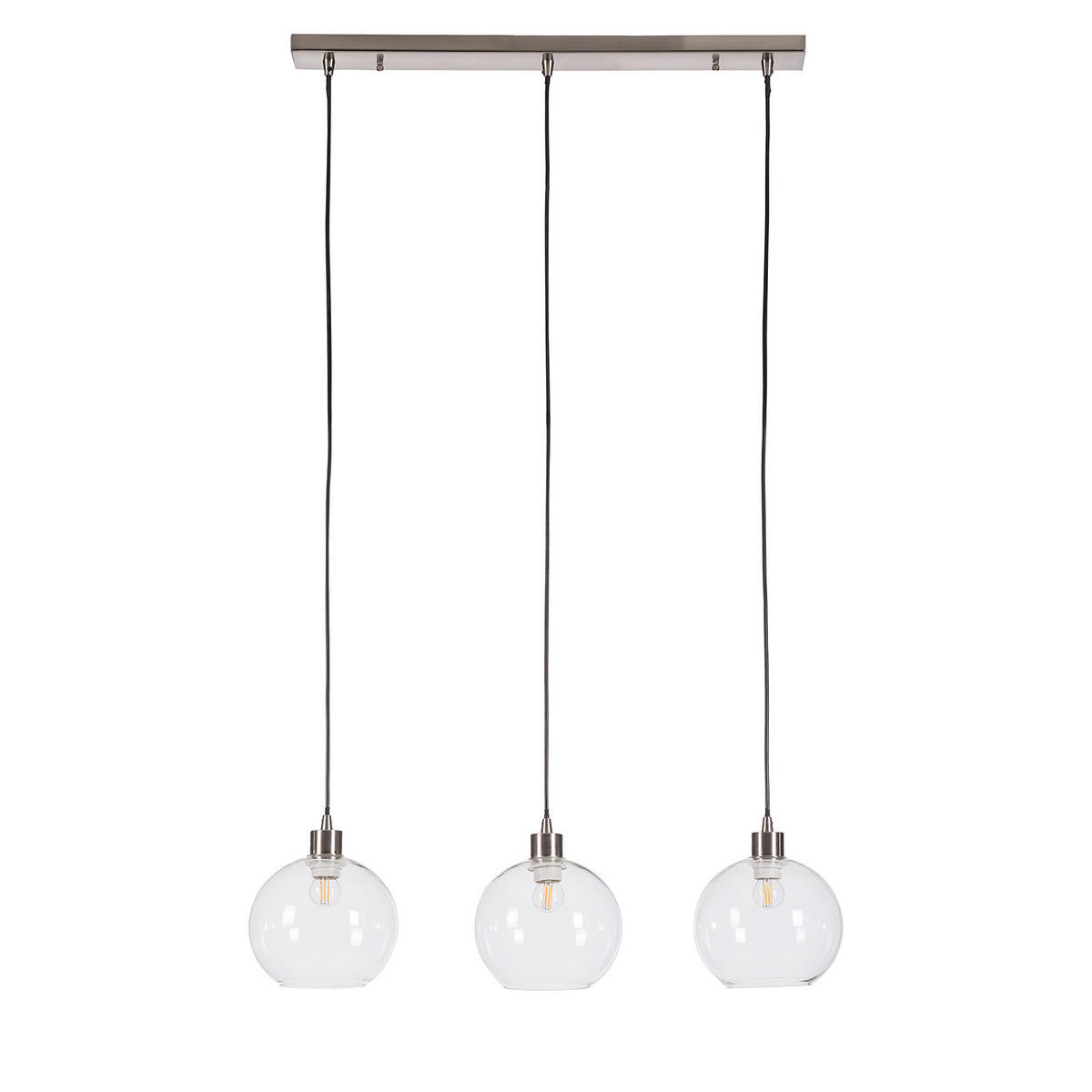 PENDELLEUCHTE - Glas / Eisen - 3-flammig - Silberfarben, Glas/Metall (20/70/150cm) - home24
