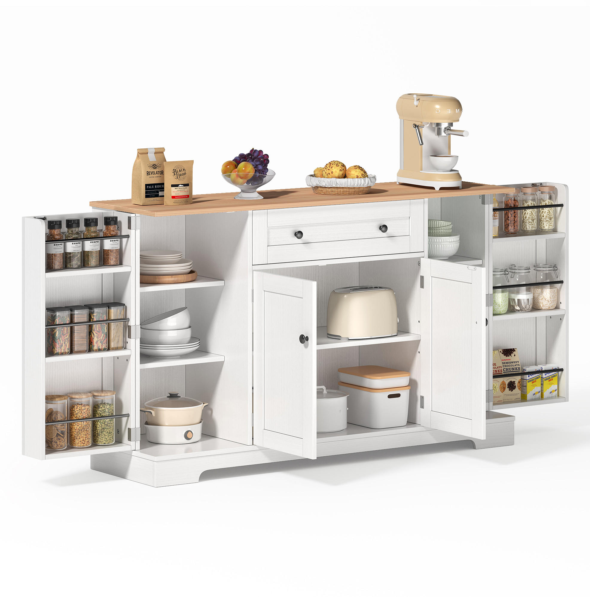 BUFFET 138 cm Natur/Weiß aus MDF mit verstellbaren Einlegeböden - Naturfarben, Holzwerkstoff (40/85/138cm) - OKMYHOME