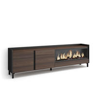 LOWBOARD, Eiche und Schwarz, 212/35/61cm, Kamin mit Feuereffekt XXL - Dunkelbraun, Holzwerkstoff (212/61/35cm) - Skraut Home