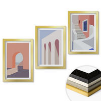 WANDBILDER 3er Set - 20x30 cm Goldrahmen - Minimalistische Architekturillustrationen - Goldfarben, Kunststoff (20/30cm) - ArtPrintCave