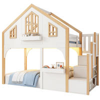 ETAGENBETT mit Stauraumtreppe und LED 90x200 cm Kiefernholz Weiß - Weiß, Holzwerkstoff (90/200cm) - Beauniv