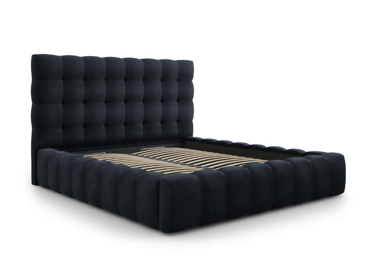 BETT mit Bettkasten und Kopfteil Mamaia aus Samt dunkelblau 180x200cm - Dunkelblau, Textil (180/200cm) - Micadoni