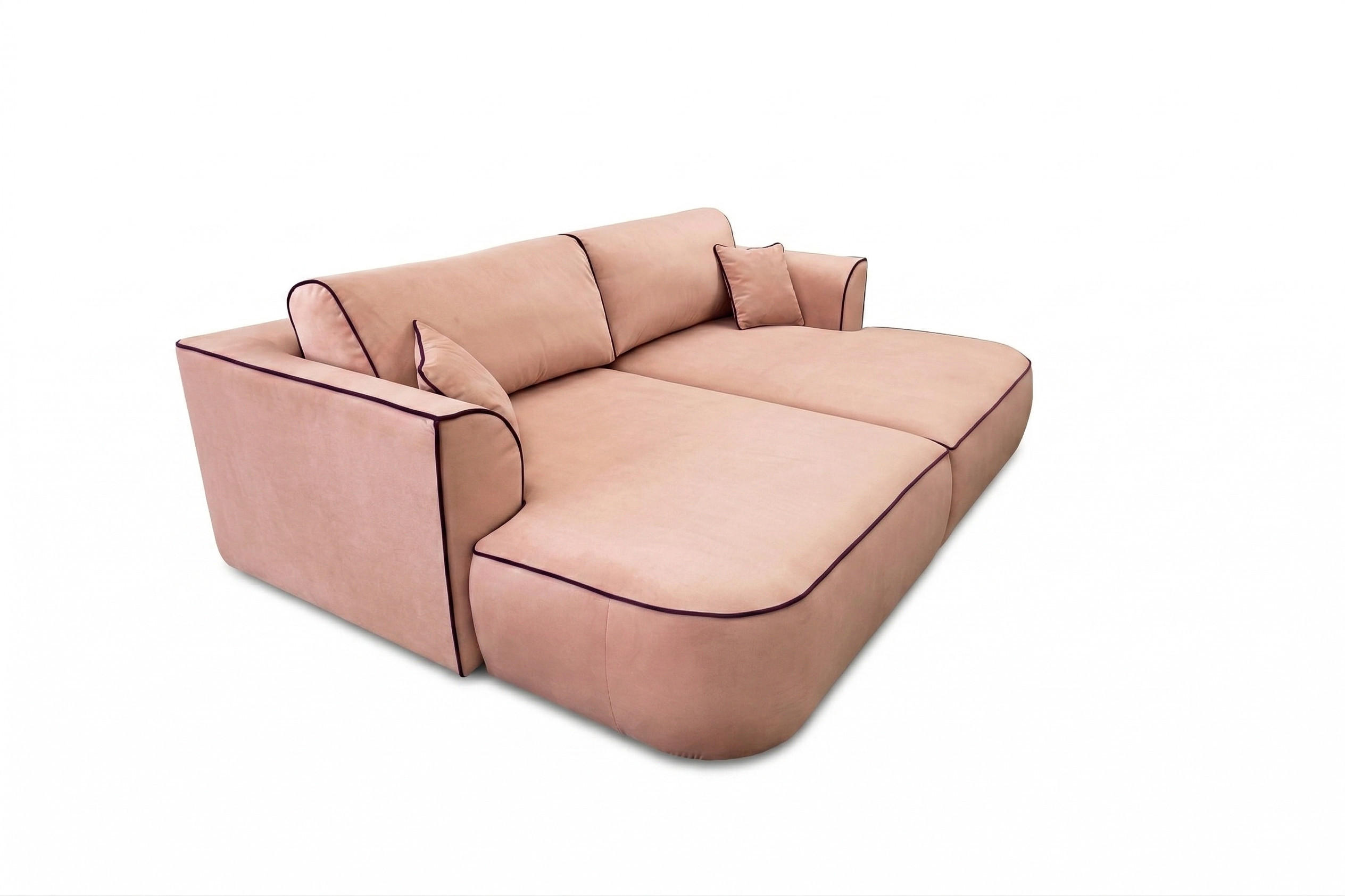 BIG SOFA COZI, Altrosa mit mit auberginem Keder, Matt Velvet - Altrosa, Kunststoff/Textil (240/87/180cm) - KS Home Concept