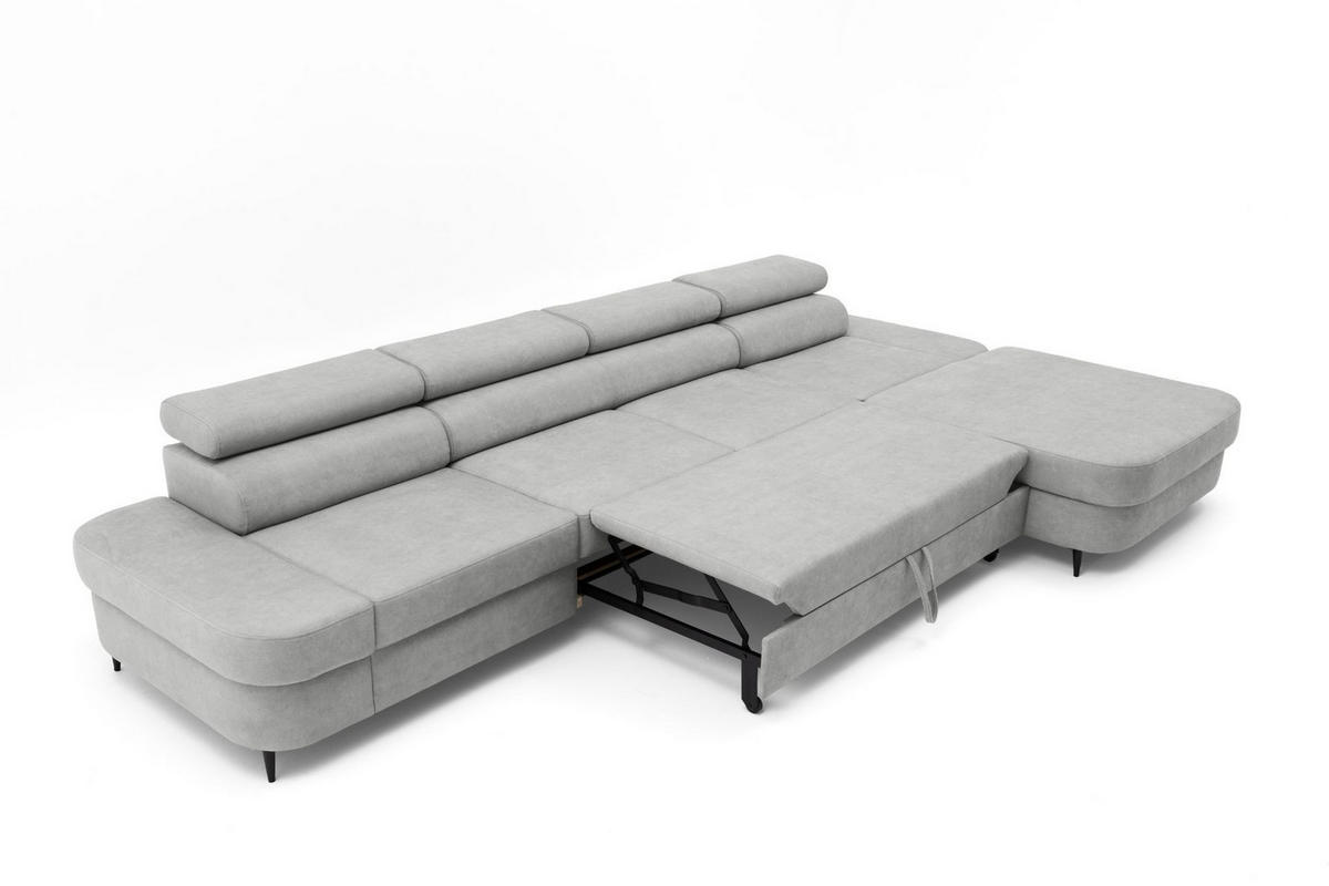 ECKSOFA JAZZ MAXI Rechts mit Schlaffunktion 125x195 Velours Grau - Schwarz/Grau, Holz/Textil (203/350cm) - Muffo
