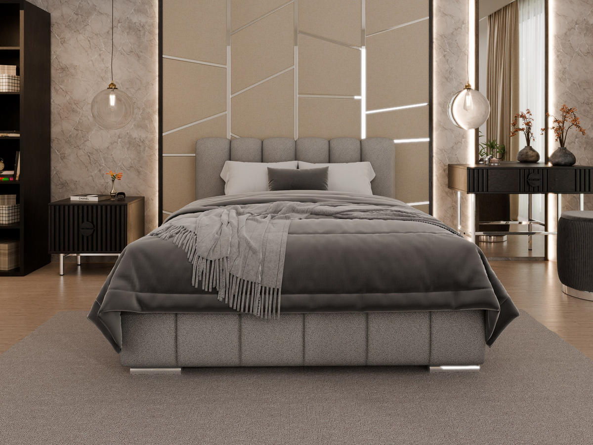 POLSTERBETT Zaira 140x200cm – Elegantes Polsterbett für modernen Wohnstil , Taschenfederkernmatratze Pocket (19cm), hellgrau - Hellgrau, Holz - Panda Möbel