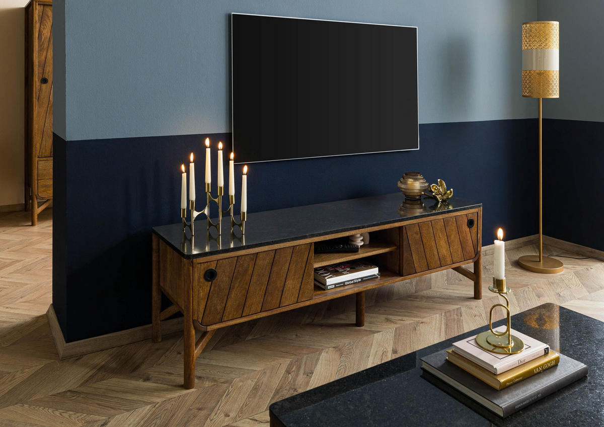 TV-BOARD Mango 160x45x50 braun geölt / dunkler Granit LOS ANGELES #101 - Braun, Holz (45/50/160cm) - Massivmoebel24