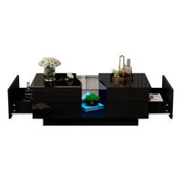 COUCHTISCH 100/50/35 cm schwarz Hochglanz mit 2 Schubladen und LED-Beleuchtung - Schwarz, Holzwerkstoff (100/50/35cm) - OKWISH