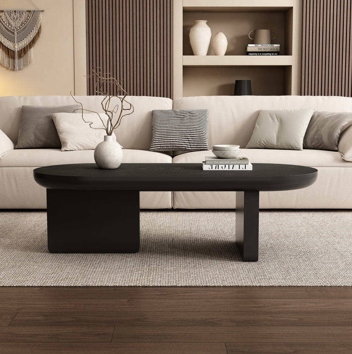 COUCHTISCH 119,7/49,8/35,5 cm in Schwarz aus MDF, oval und minimalistisch - Schwarz, Holzwerkstoff (49.8/119.7/35.5cm) - BEAOK