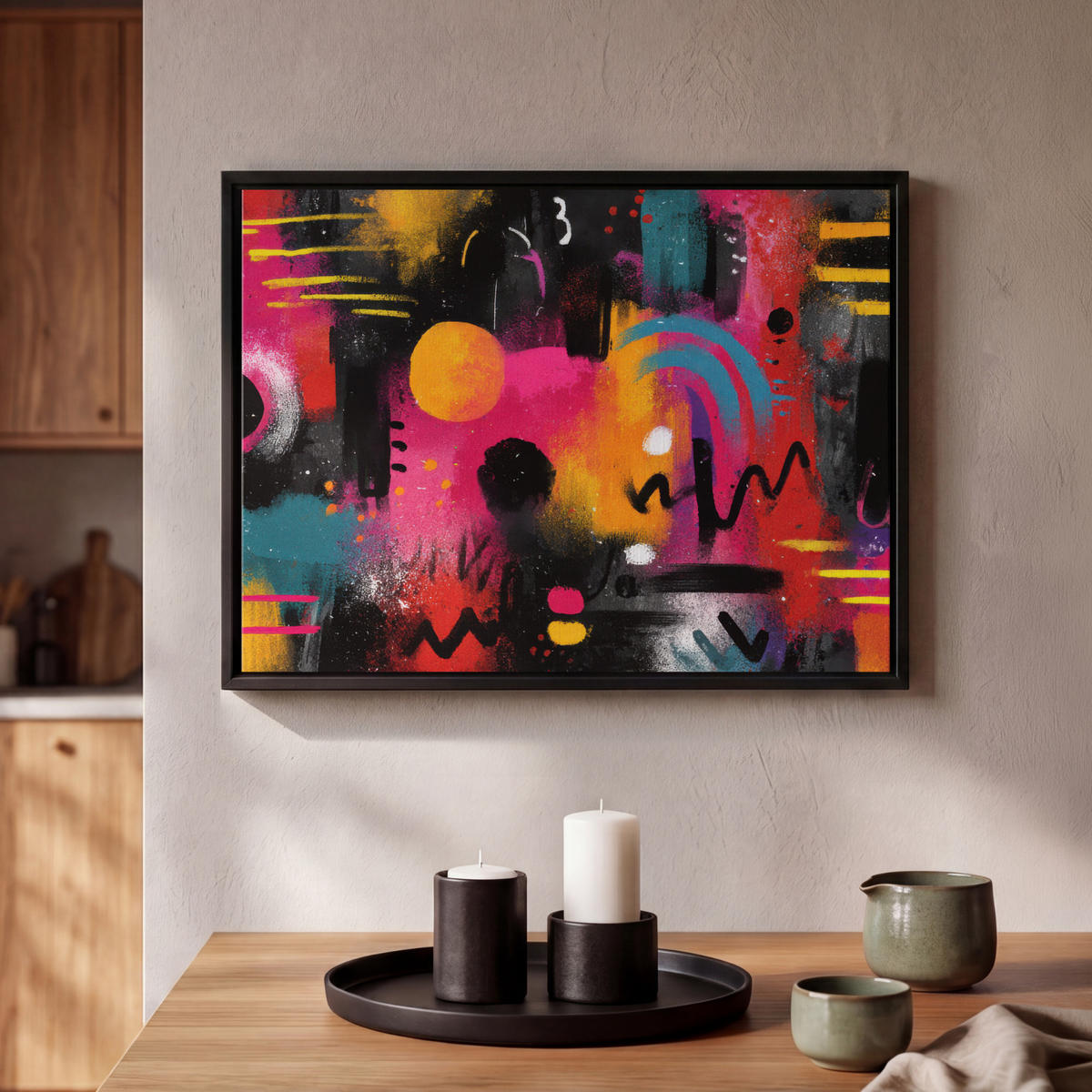 LEINWAND Bilder mit Rahmen - Farbflächen - Formen - Bunt - Abstrakt - 40x30 - Pink, Textil (40/30cm) - MuchoWow