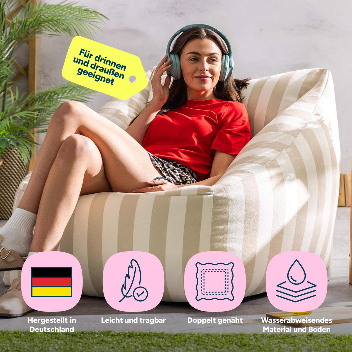 SITZSACK Sessel Natalia Streifen - Taupe, Textil (97/73/84cm) - icon