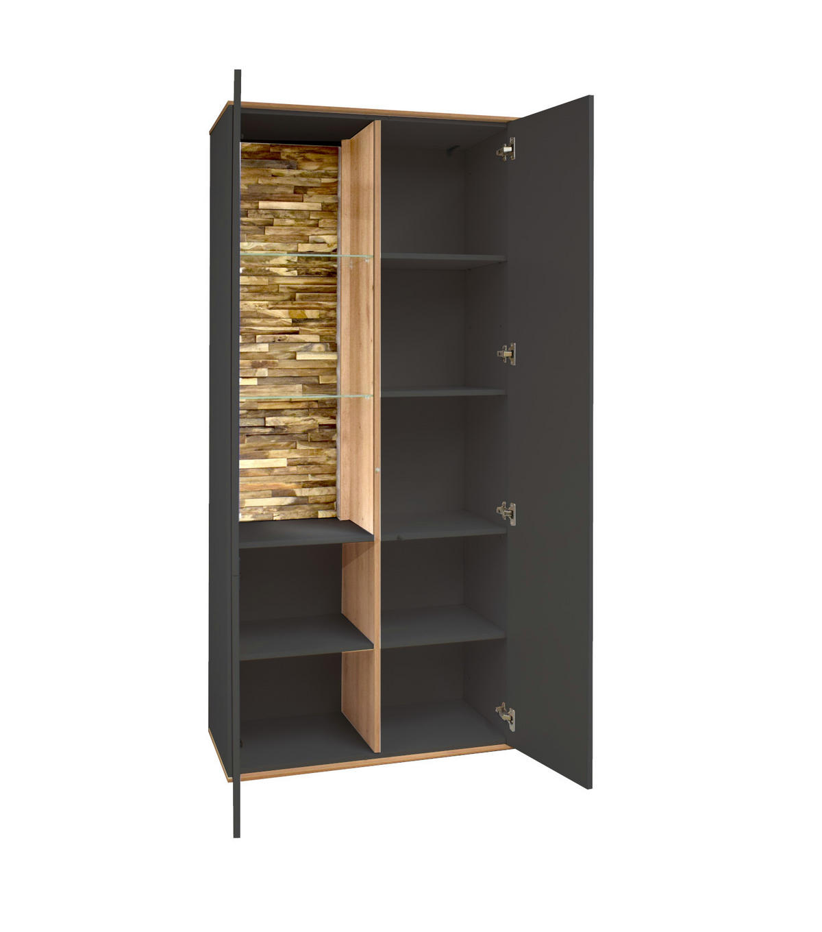 VITRINENSCHRANK Faro Anthrazit und Asteiche - Grau, Holzwerkstoff (42/195/81cm)