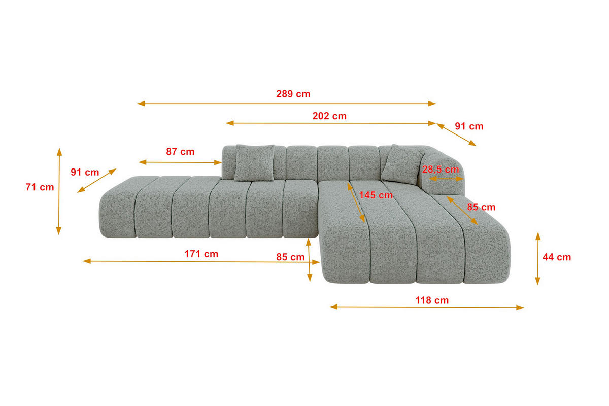 ROHOVÁ SEDAČKA s otomanem, pravá BILA-L 289x176x71 Zelená Žinylka - černá/mátově zelená, kompozitní dřevo/textil (289/176cm) - ALTDECOR