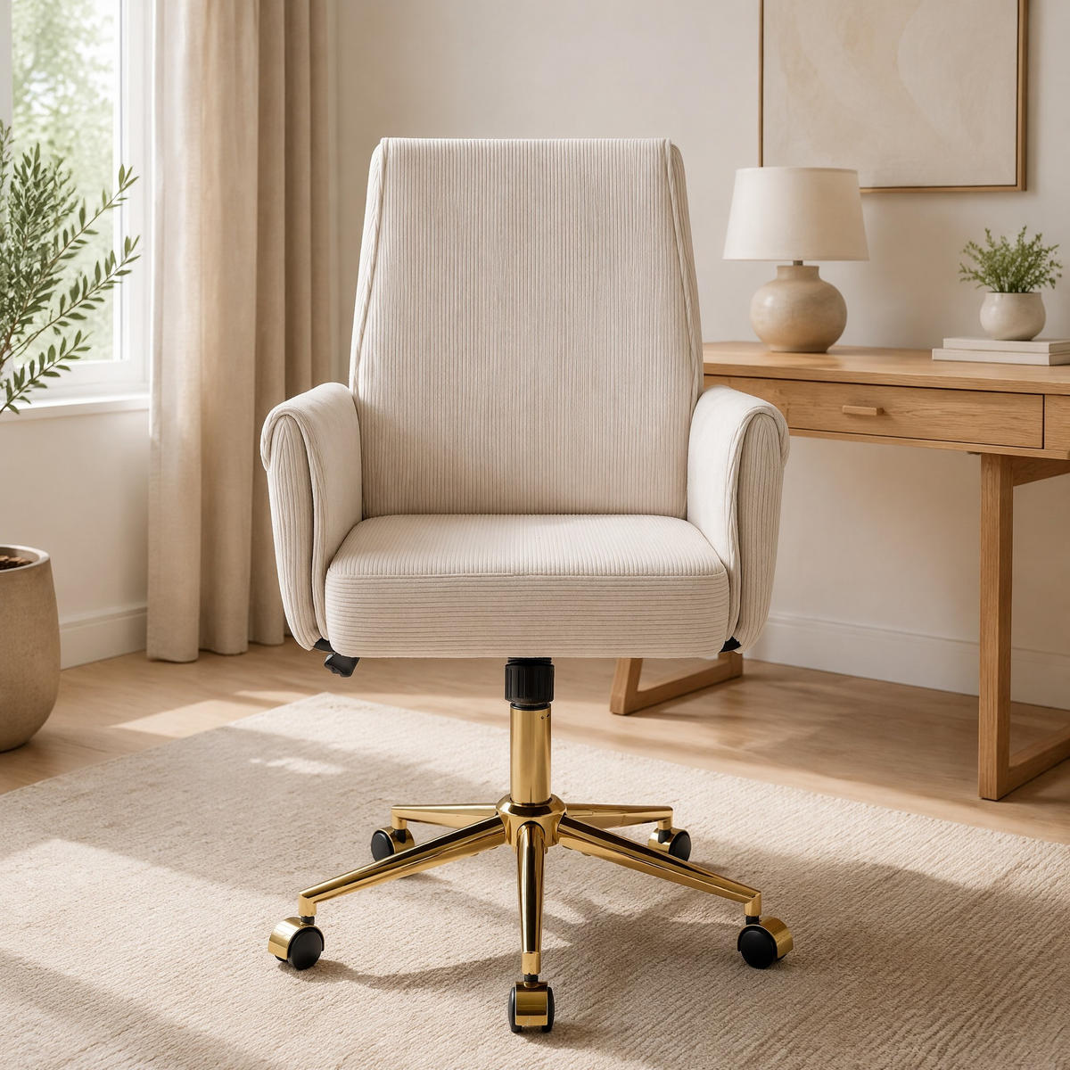 BÜRODREHSTUHL ergonomisch Corduroy White - Weiß, Kunststoff (61/107/64cm) - Meubliv