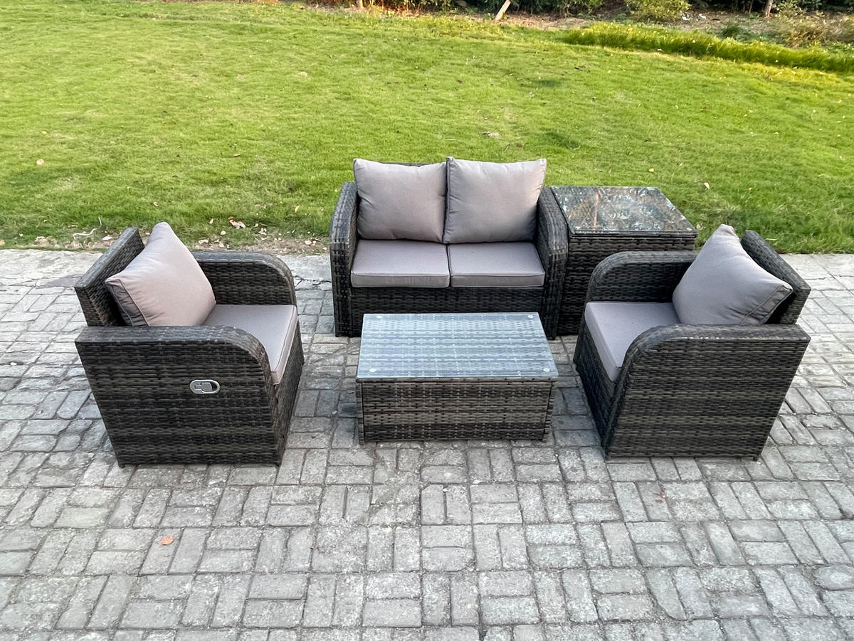 GARTENLOUNGE-SET Polyrattan Dunkelgrau 4-Sitzer - Dunkelgrau, Metall - Fimous