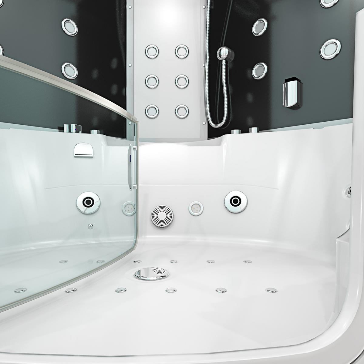 DAMPFDUSCHE Whirlpool K60-SW-TH-EC-SC - Schwarz, Glas/Kunststoff (140/140/210cm) - AcquaVapore by Sandra Jentho