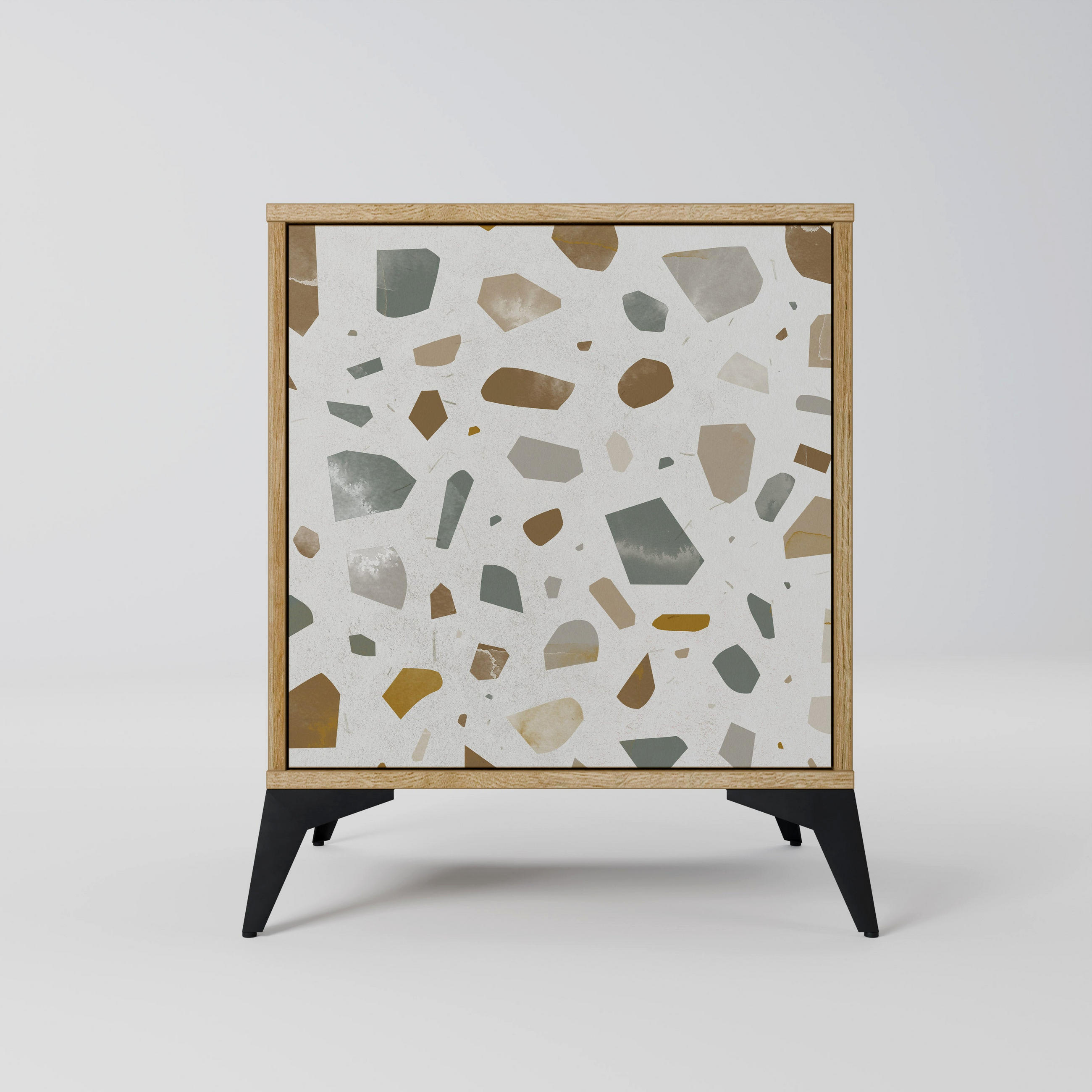 SIDEBOARD PIECES OF TOMORROW, Eichefarben, 57,5x42x70,5 cm, Schwarze Metall-Sternfüße - Eichefarben/Multicolor, Holzwerkstoff/Metall (57.5/70.5/42cm) - SpaceRebels