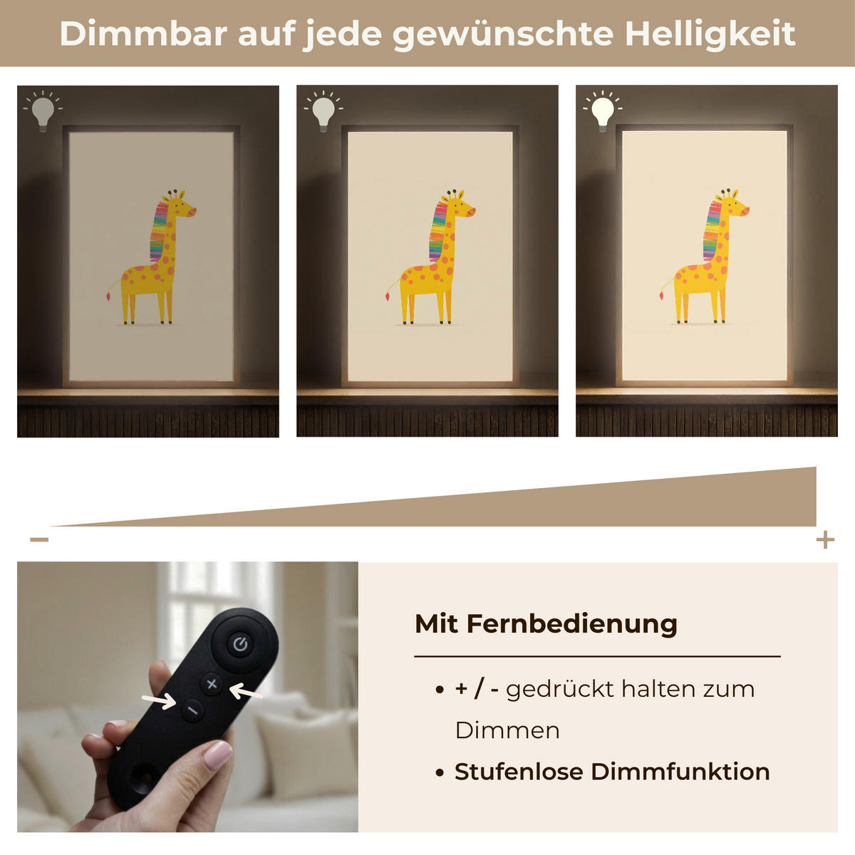 NACHTTISCHLAMPE MIT AKKU Giraffe - Regenbogenmähne - Beige 40x60 cm - Beige, Holzwerkstoff (8/40/60cm) - OnlyWow