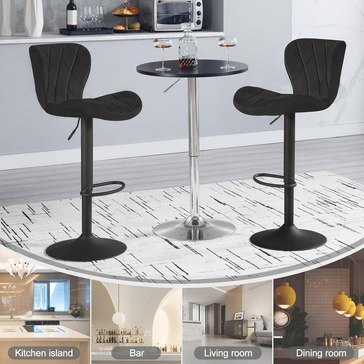 BARHOCKER Samt, Metallgestell, Schwarz - Schwarz, Textil/Metall (47/89/54cm) - Woltu