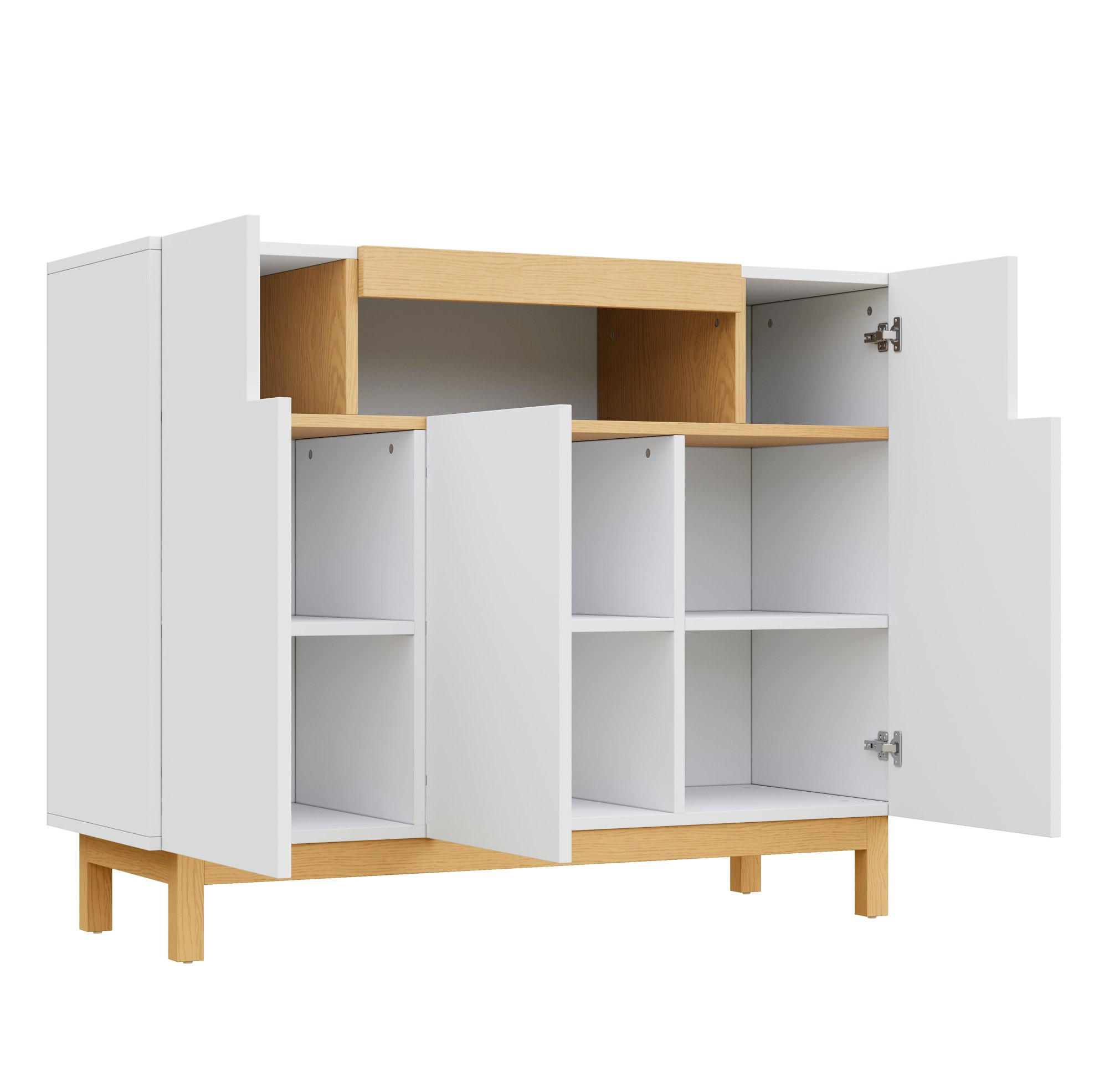 SIDEBOARD 120,5/42/96 cm in Weiß mit 3 Türen und offenem Fach - Weiß, Holzwerkstoff (120.5/96/42cm) - Flora Grace