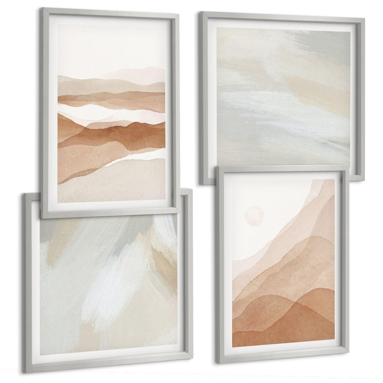 BILDER SET 4er Set - 50x50 cm & 40x60 cm Silberner Rahmen - Abstrakte braune Landschaften - Silberfarben, Kunststoff (50/50cm) - TULUP