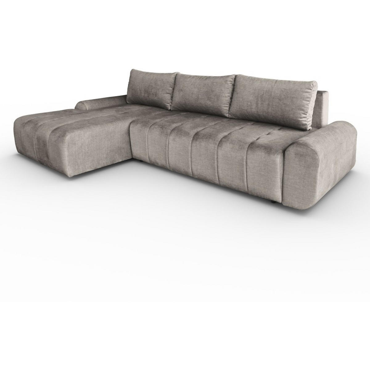 ECKSCHLAFSOFA Costa L taupe links - Taupe/Schwarz, Kunststoff/Textil (290/169cm) - Beautysofa
