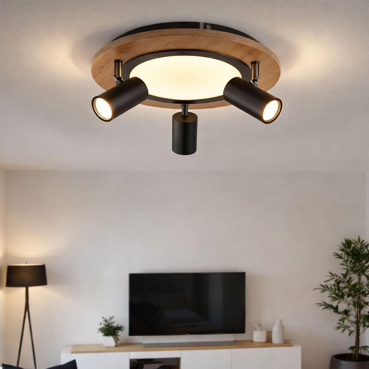 LED DECKENLEUCHTE Holzoptik Schwarz - Schwarz, Metall (40/40/18cm) - Globo Lighting