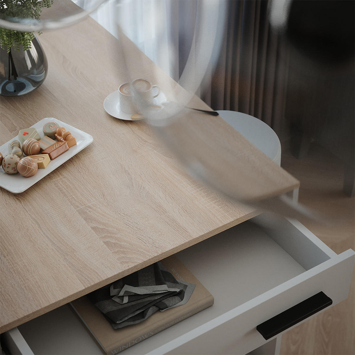 STOJACÍ BAROVÝ STŮL SE ŽIDLEMI Repose Bílá/Sonoma - bílá, kompozitní dřevo (100/67/106cm) - Vicco