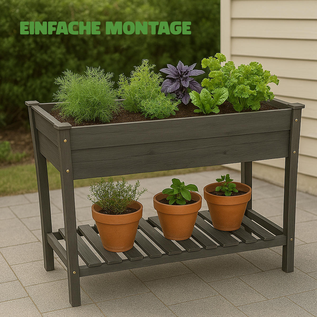 HOCHBEET Blumenbeet 85cm x 45cm x 81cm Pflanzkasten aus Holz mit Schutzvlies und Ablageboden - Grau, Naturmaterialien (85/81/45cm) - Bestlivings