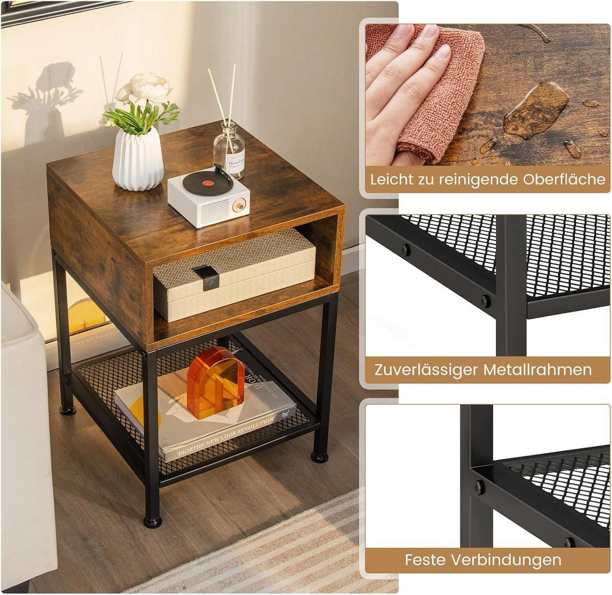 BEISTELLTISCH 57cm Braun - Braun, Holz (40/40/57cm) - COSTWAY