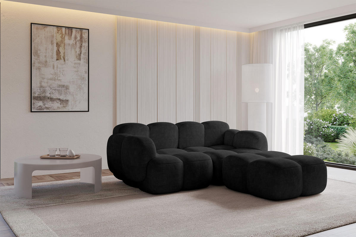 ECKSOFA modulares Sofa Rechts Miko-L1 214x205x75 Schwarz Velours - Schwarz, Holzwerkstoff/Kunststoff (214/205cm) - ALTDECOR