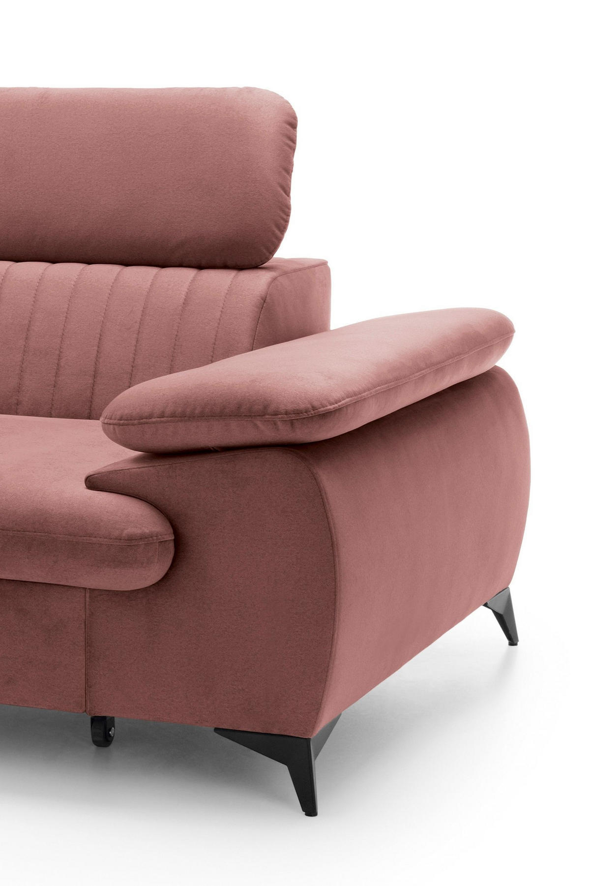 ECKSOFA FIORE Rosa Velours-Stoff mit Schlaffunktion - Rosa, Holz (280/193cm) - MASSENO