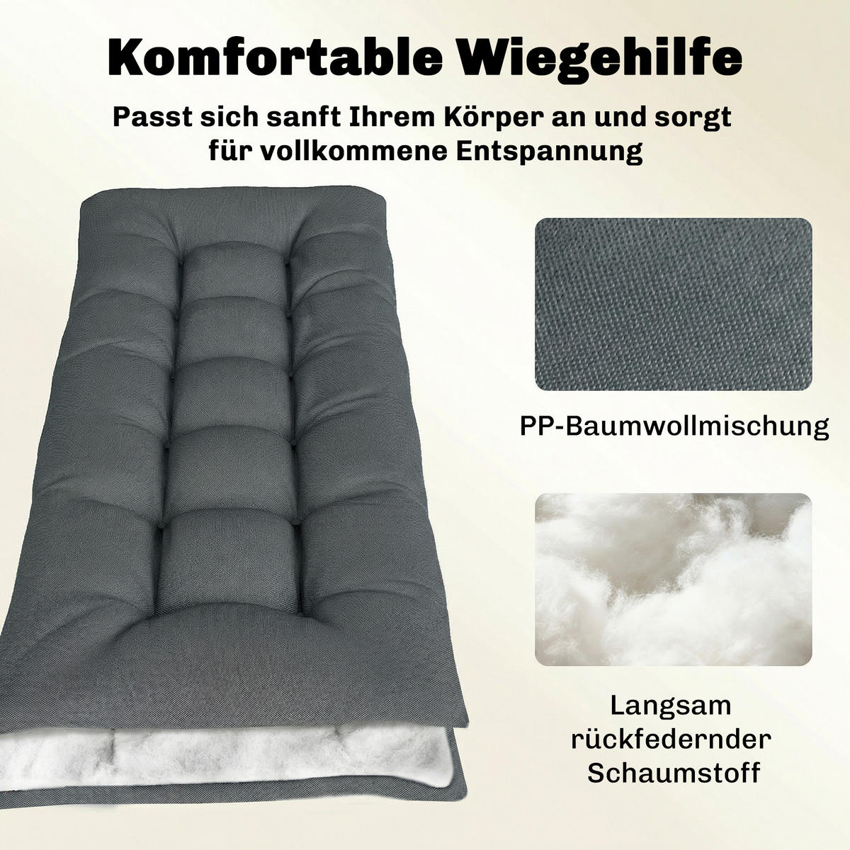 SEDACÍ POLŠTÁŘ z polyesteru a PP bavlny, tmavě šedý - tmavě šedá, textil (65/13/198cm) - Outsunny