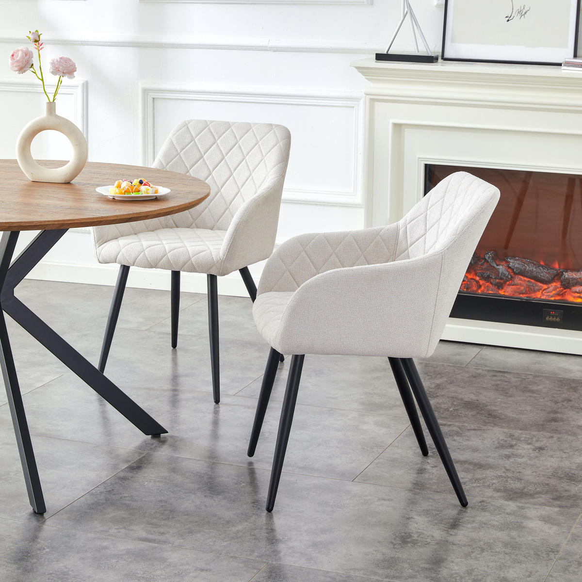 STUHL 2er Set Oslo Stühle in Creme - gemütliches Design - Top Qualität B/H/T: 56x83x60 cm - Creme, Textil (60/83/56cm)