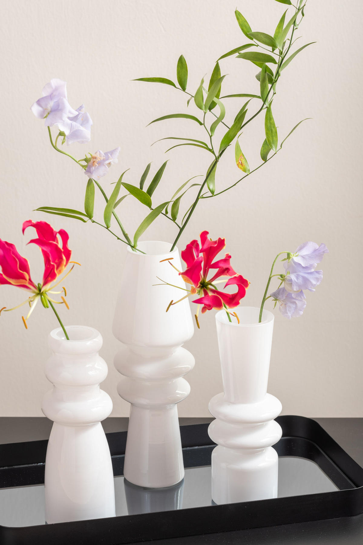 VASE Glas handgefertigt Cone Ø 9 cm - Weiß, Glas (9/25cm) - Present Time