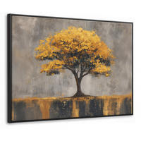 LEINWAND Bilder mit Rahmen - Baum - Blätter - Gold - Abstrakt - 80x60 - Grau, Textil (80/60cm) - MuchoWow