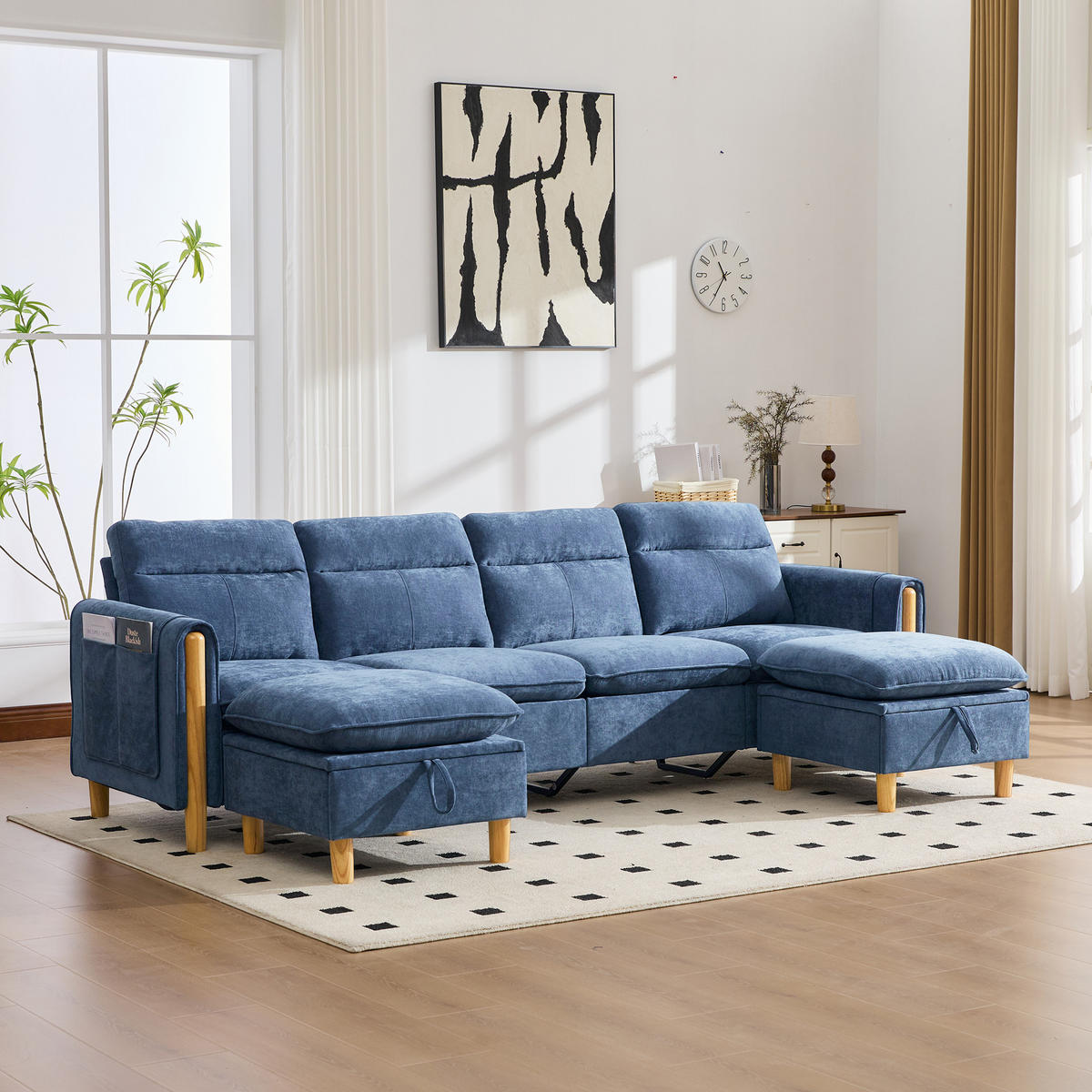WOHNLANDSCHAFT DE-33935 modular mit Stauraumhockern Blau - Blau, Holz (77/86/261cm) - ComfortXL