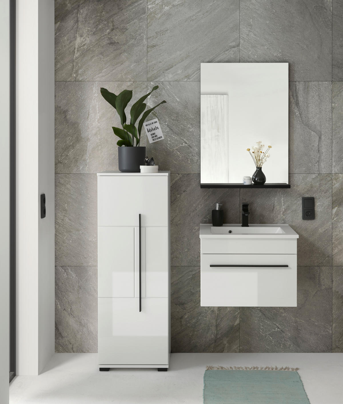 BADSCHRANK M12 Weiß Hochglanz 45/126/35 cm halbhoch links - Weiß Hochglanz, Holzwerkstoff (45/126/35cm) - Livojo