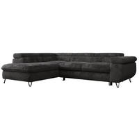 ECKSOFA PEDRO L Anthrazit Plüsch - Links Seite - Anthrazit/Schwarz, Textil/Metall (208/273cm) - MKS