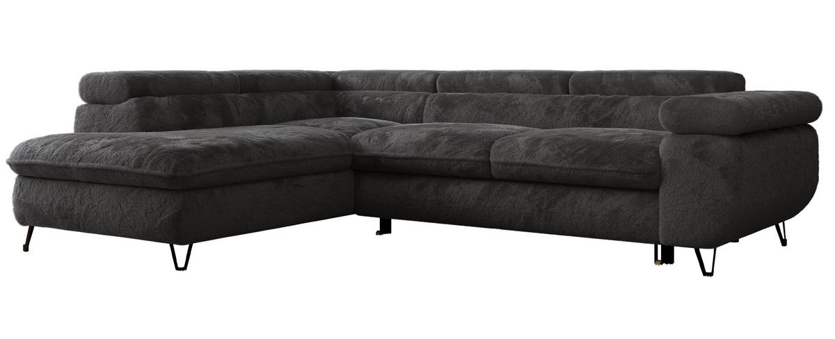 ECKSOFA PEDRO L Anthrazit Plüsch - Links Seite - Anthrazit/Schwarz, Textil/Metall (208/273cm) - MKS